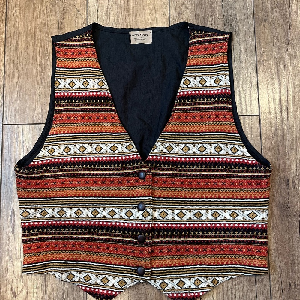 Vintage Western Tapestry Vest Gyro-Scope Southwestern Aztec Boho Festival